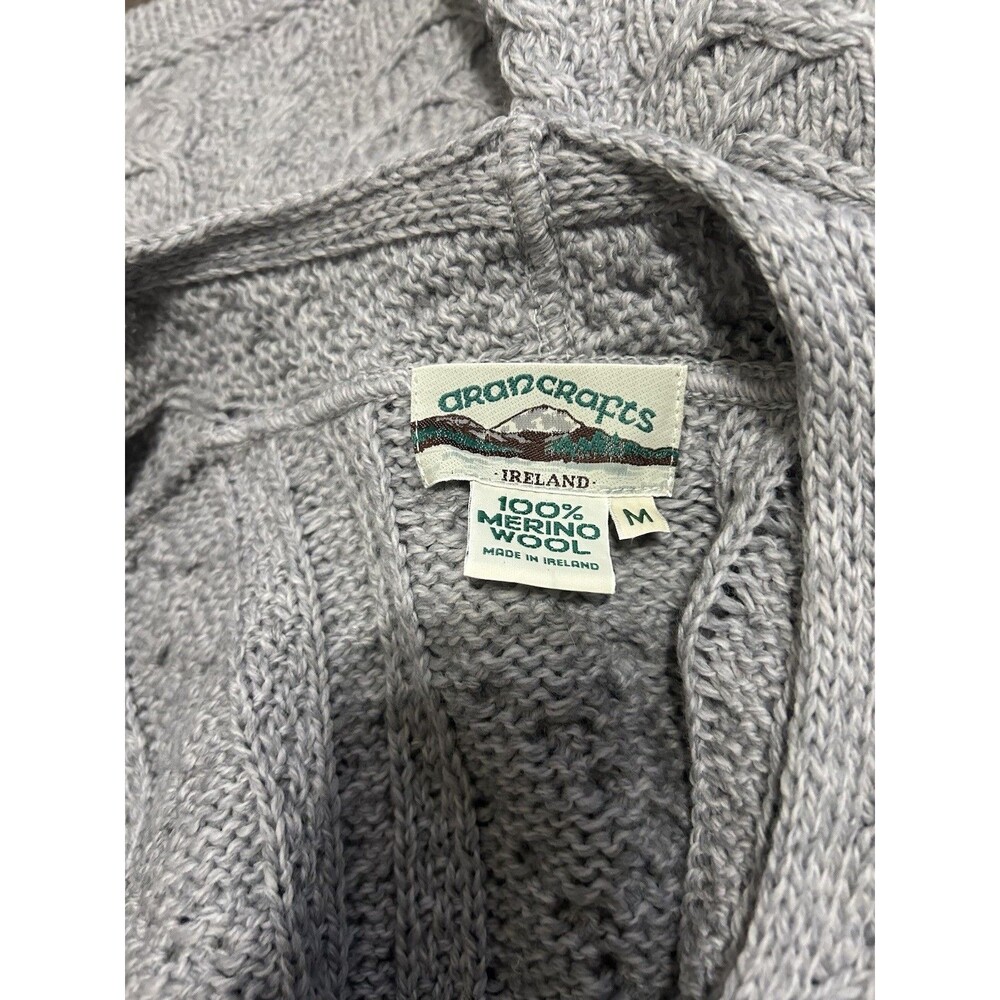 Aran Crafts Medium Cardigan Merino Wool Made In Ireland Sweater Front Pockets - Picture 5 of 5